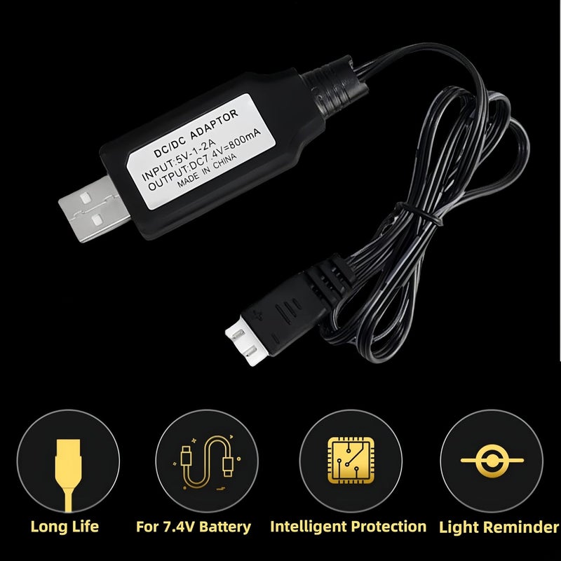 Cecicebb Airsoft Battery 7.4V 2000mAh 30C with Mini Tamiya Plug for Airsoft Model Guns Rechargeable 2S Lipo Battery 2 Pack with 7.4V USB Charger Cable - Image 4